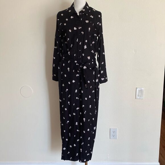 Lucky Brand Black Daisy Print Logan Jumpsuit Size Small Petite - Picture 2 of 16